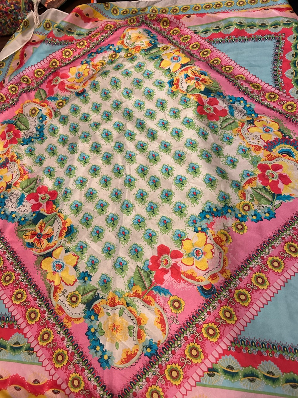 JOHNNY WAS 100% Silk Floral Patchwork Print Square Scarf